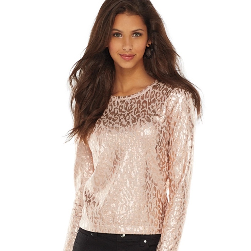 JENNIFER LOPEZ Rose Gold Foil Sweater, Size L, EUC